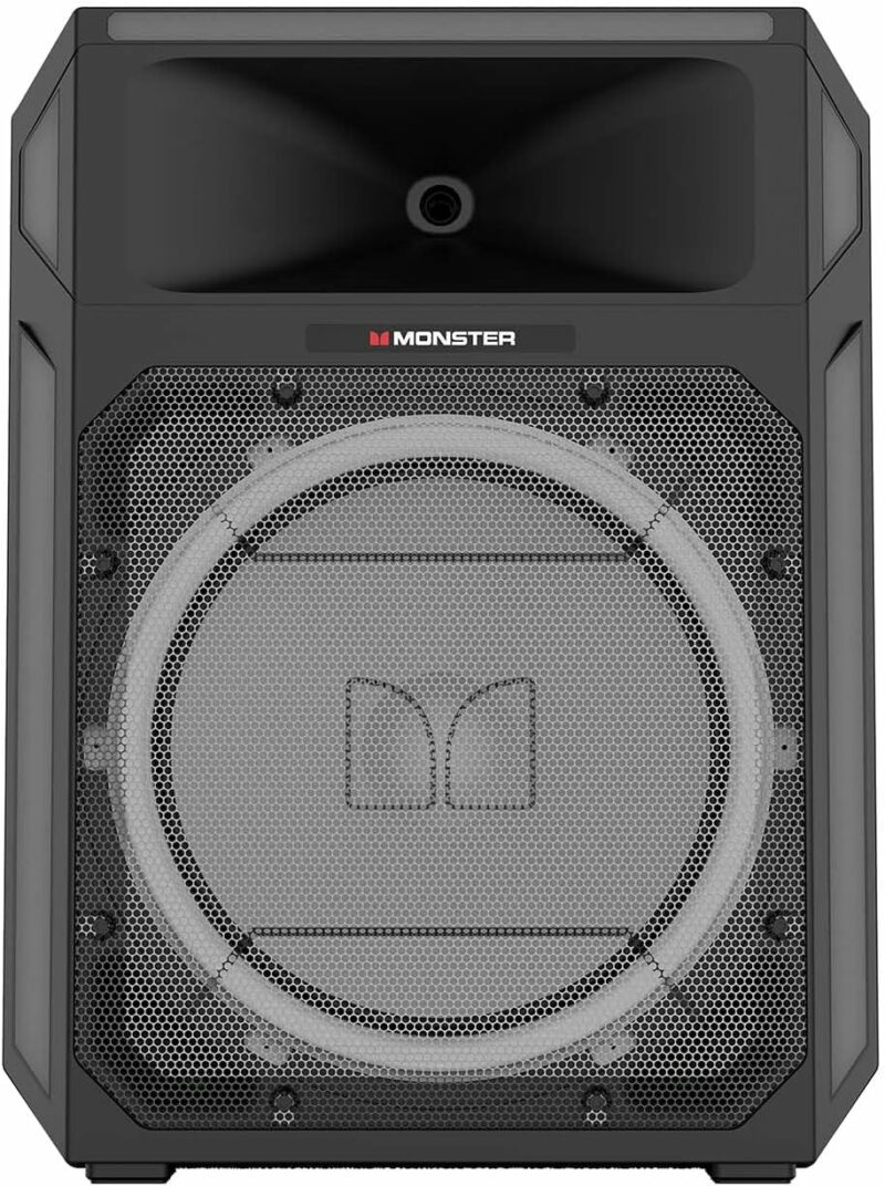 Monster X6 All-in-One Bluetooth Speaker System, Party Speaker, PA | 600W Power, 15" Sub | Beat Synced LED Lights, All Terrain Wheels, TWS Pairing, App Control | Includes Adjustable Tripod & Microphone - Image 5