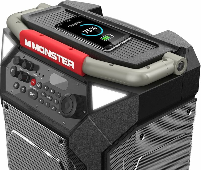 Monster Rockin’ Roller 360 Indoor/Outdoor Portable Bluetooth Speaker | Up to 240W of 360 Degree Sound & Up to 100 Hours of Playtime | Includes Microphone - Image 2
