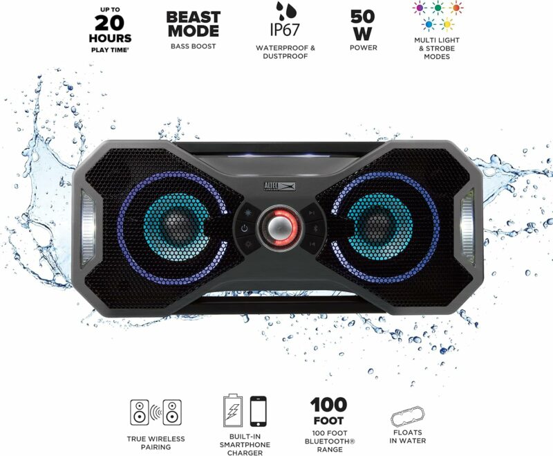 Altec Lansing Mix 2.0 - Waterproof Bluetooth Speaker with Strong Bass, Portable Speaker for Travel & Outdoor Use, 100 Foot Range & 20 Hour Playtime