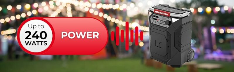 Monster Rockin’ Roller 360 Indoor/Outdoor Portable Bluetooth Speaker | Up to 240W of 360 Degree Sound & Up to 100 Hours of Playtime | Includes Microphone - Image 11